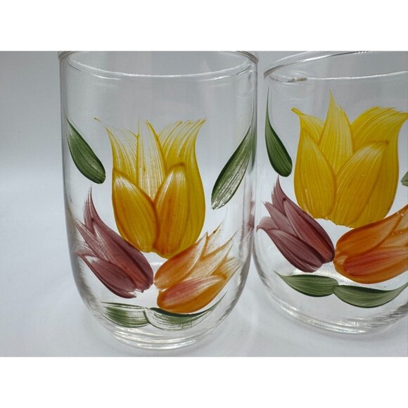 2 Bartlett Collins Gay Fad Handpainted juice glasses Tulips Red yellow 3.25" - Picture 7 of 7